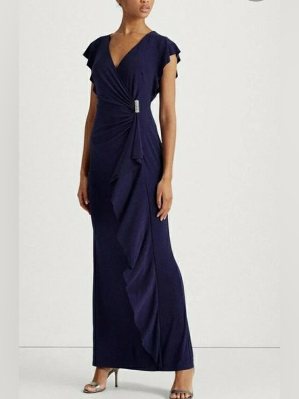 Lauren Ralph Lauren Womens Flutter-Sleeve Dress in Plum